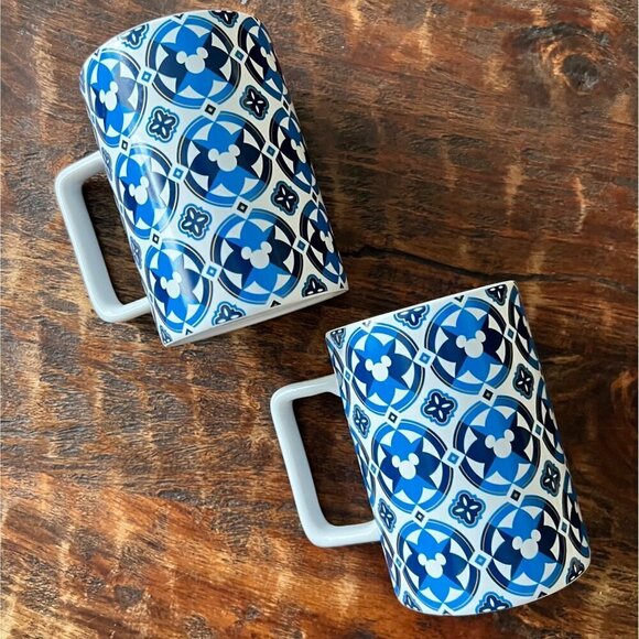 Two Disney Geometric Blue Micky Mug 12 Ounce - Picture 1 of 10